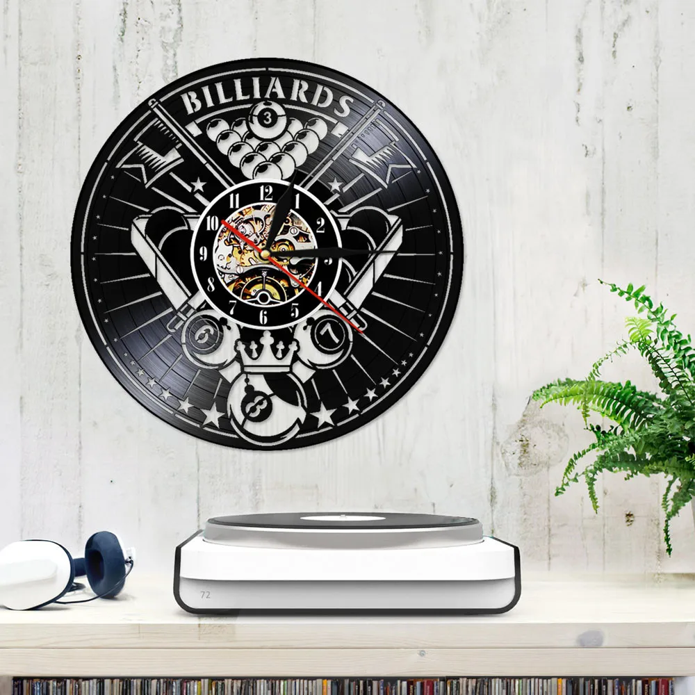 Бильярд виниловая запись бесшумные настенные часы комната Настенный декор плеер