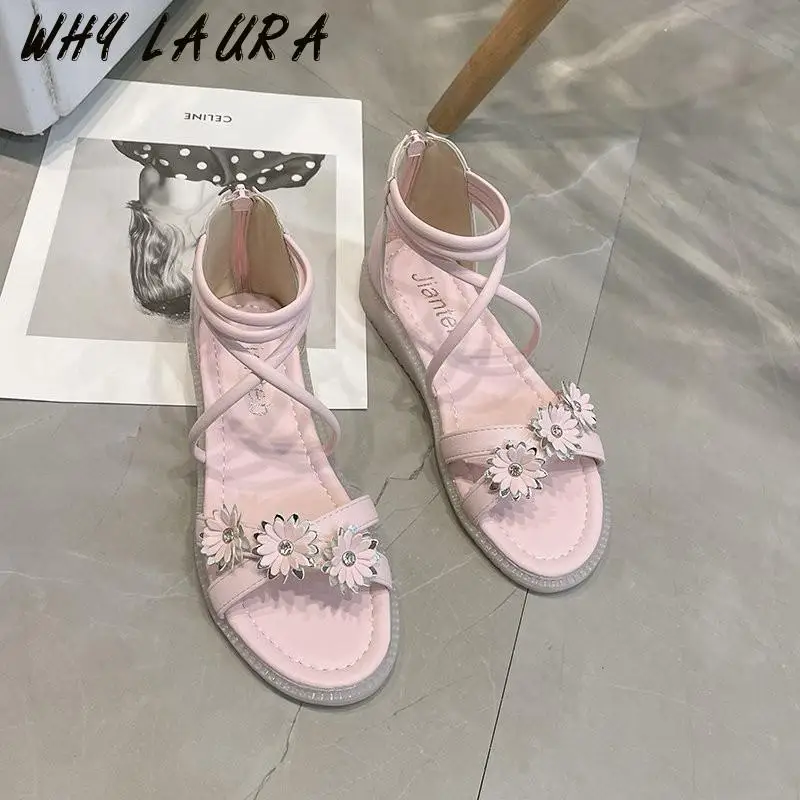 

Women Summer Ankle Lap Sandal Ladies Thin Flat Heel Comfortable Beach Women Square Toe Shoes 2021