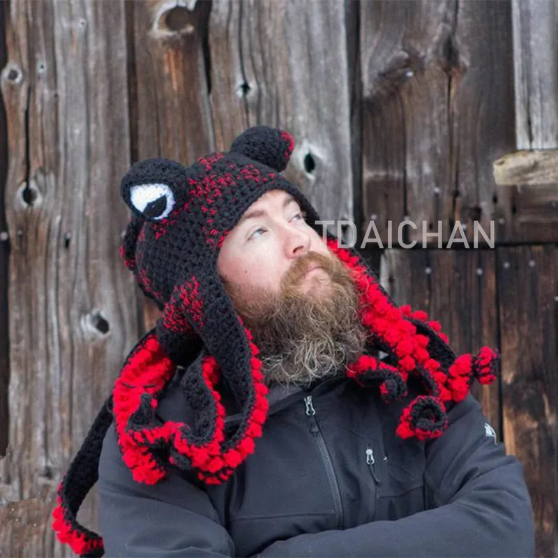 

Fall Winter Warm Creative Knitted Wool Octopus Squid Funny Hat Skullies Beanies Adult Hat Halloween Cosplay 2022 Christmas Gift