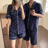 couples pajamas suit new cotton smiley face printing loose short sleeve home wear korean men womens nightwear casual sleepwear
