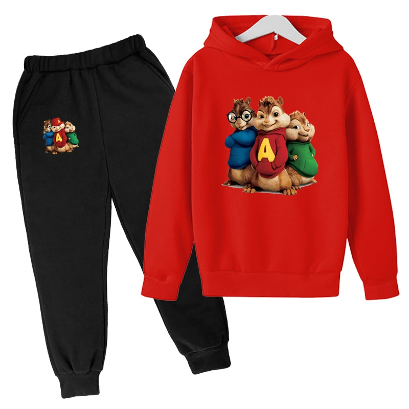 Boy Casual Cute Sets Alvin and the Chipmunks Kids Sportswear Cotton Anime Hoodie Cartoon Suit for Girls Baby Clothes | Мать и ребенок