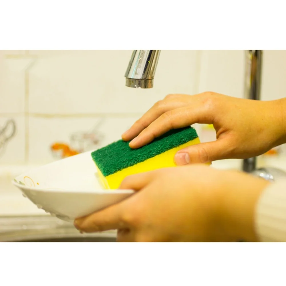 

20pcs Sponge Scouring Pads Dishwashing Sponge Kitchen Cleaning Wash Pot Brushes(Yellow+Green)