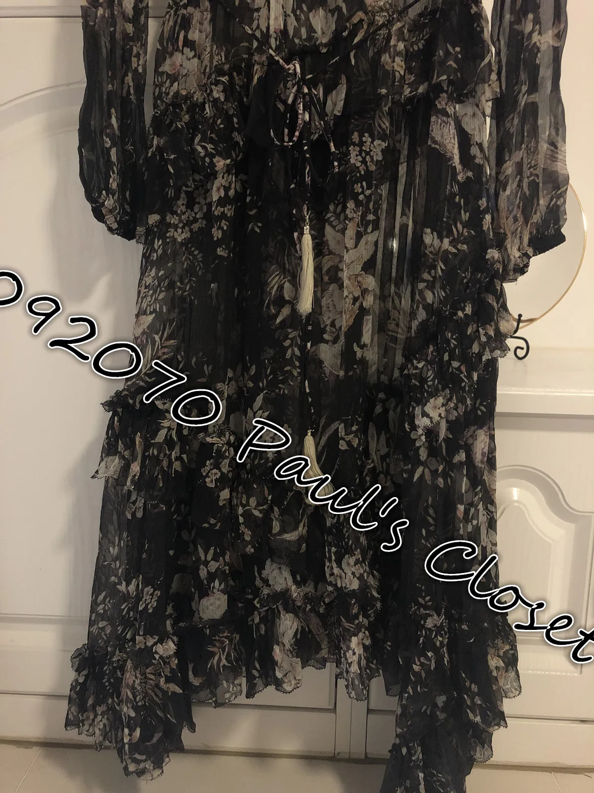 Женское шелковое платье из жоржета с оборками длинными рукавами | Женская одежда