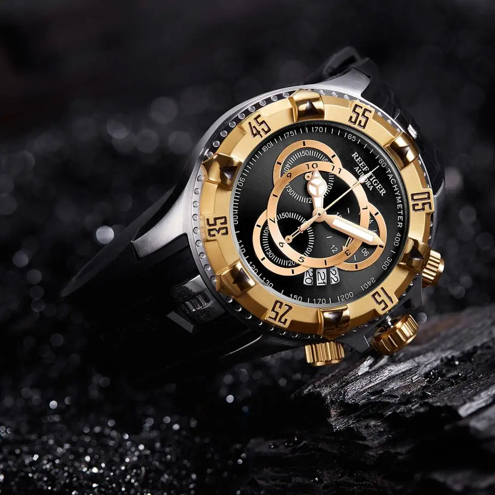 Мужские спортивные наручные часы мужские кварцевые Риф Тигр хронограф