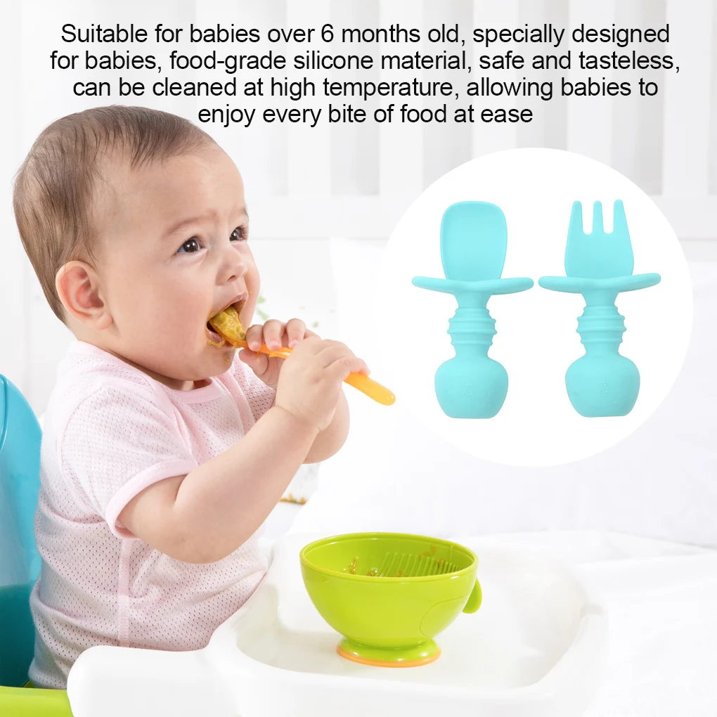 

2021 New Baby Spoon Silicone Newborn Fork Teether Infant Feeding Training Utensil With Box