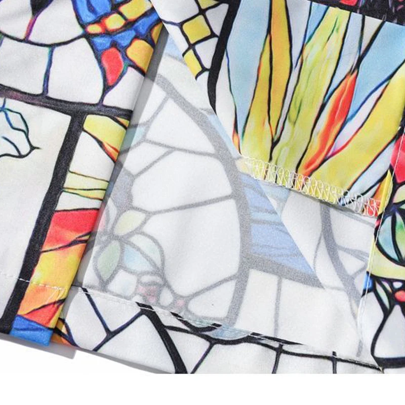 

ELKMU Summer Hawaiian Shirt Streetwear Hip Hop Graffiti Casual Short Sleeve Button Down Beach Shirts Top Male HE527