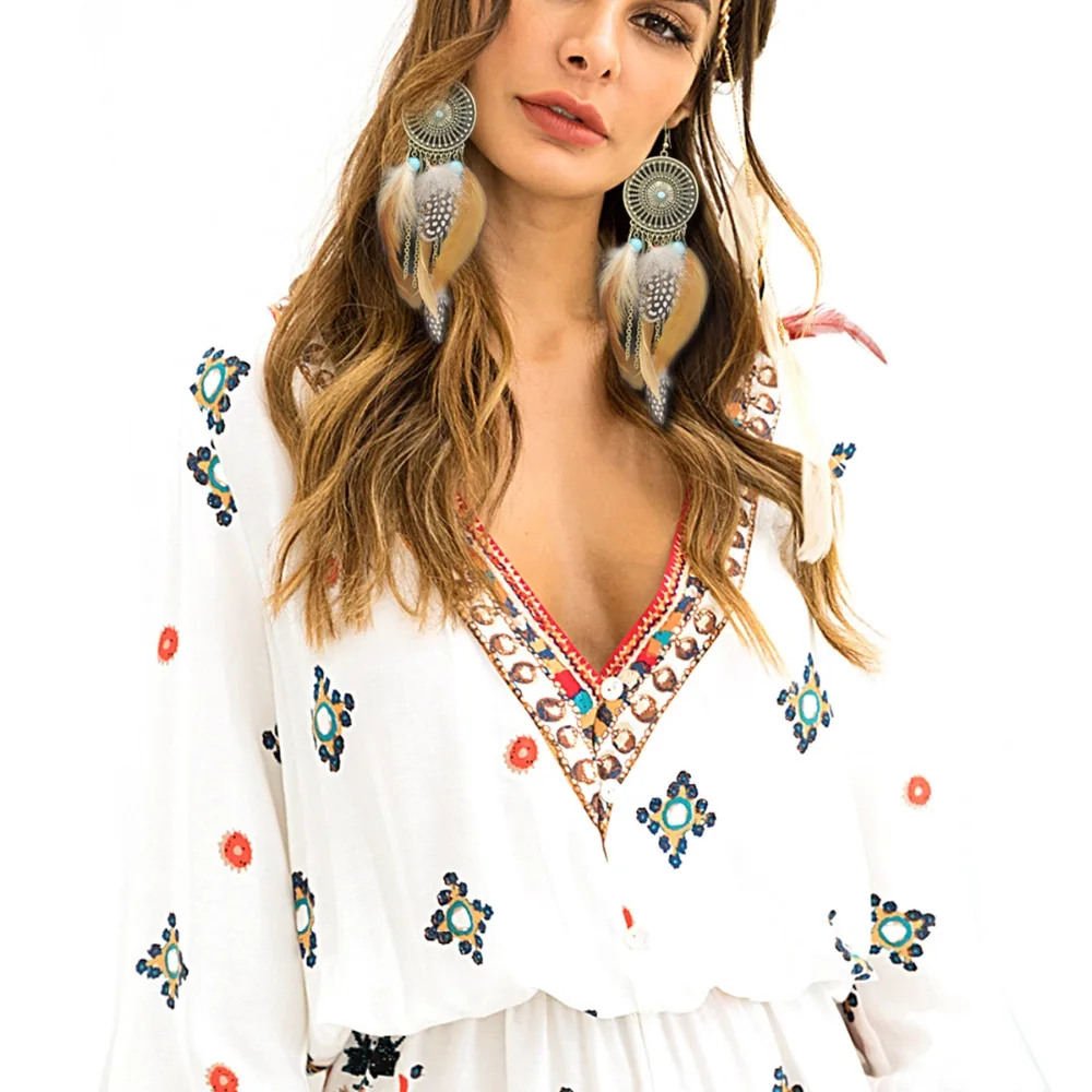 Vintage Indian Summer Large Dream Catcher Grey Feather Silver Plated Moon Hoop Dangle Coral Turkey Blue Stone | Украшения и