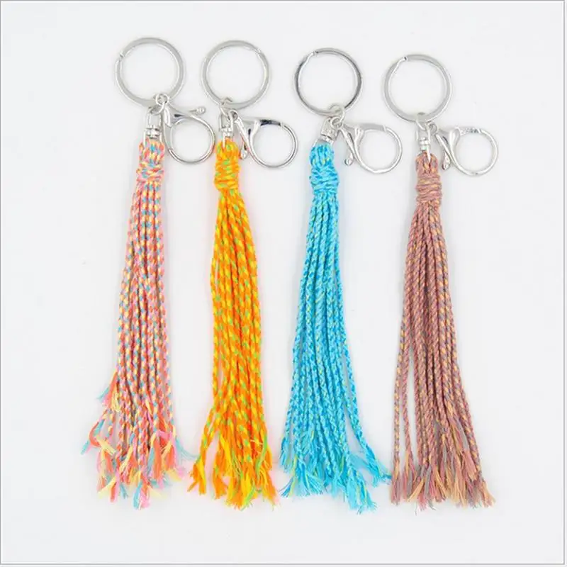 

Новинка 2020, Женские аксессуары для сумок, цепочка для ключей, винтажная богемная хлопковая нить, плетеная Сумка с кисточками, Очаровательна...