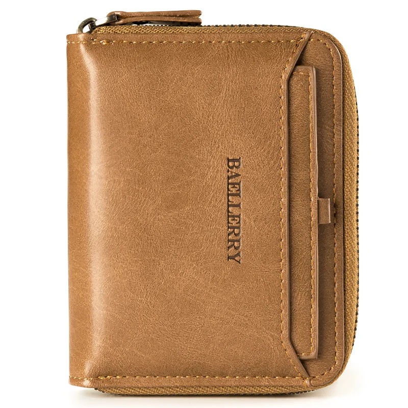 

Baellerry Men's Retro Style Wallet with Men's Horizontal Zipper Bag and Card Bag for Young Men's Billfold and Pocket Wallet