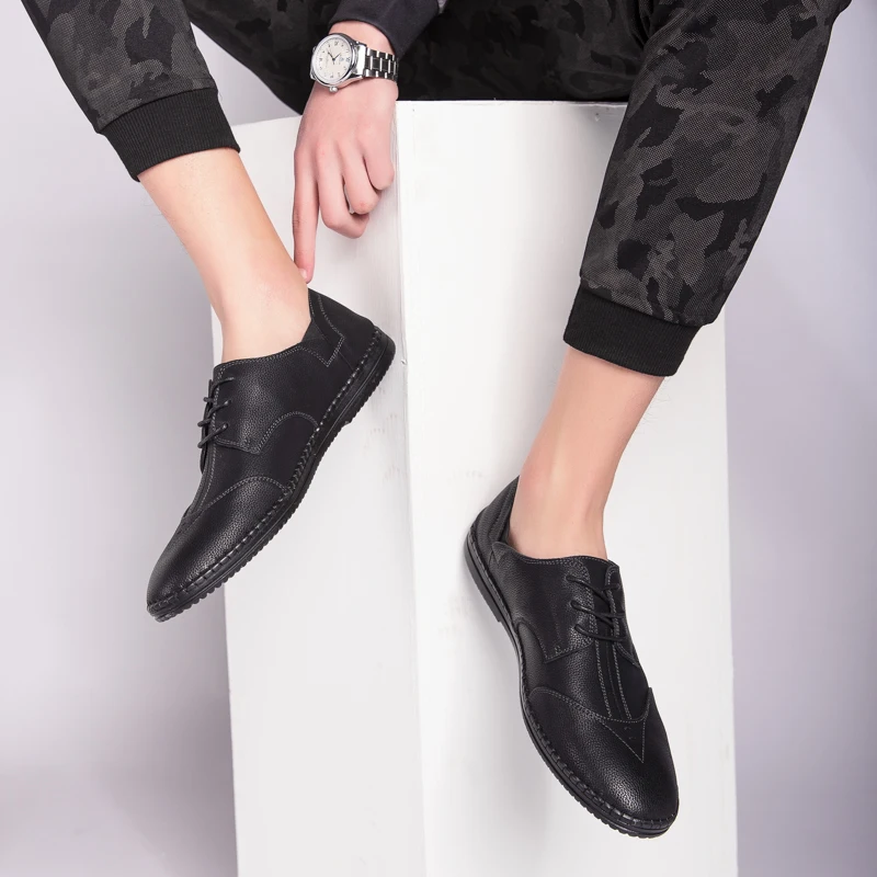 Мужские модные кожаные свадебные туфли Удобные лоферы без застежки мокасины