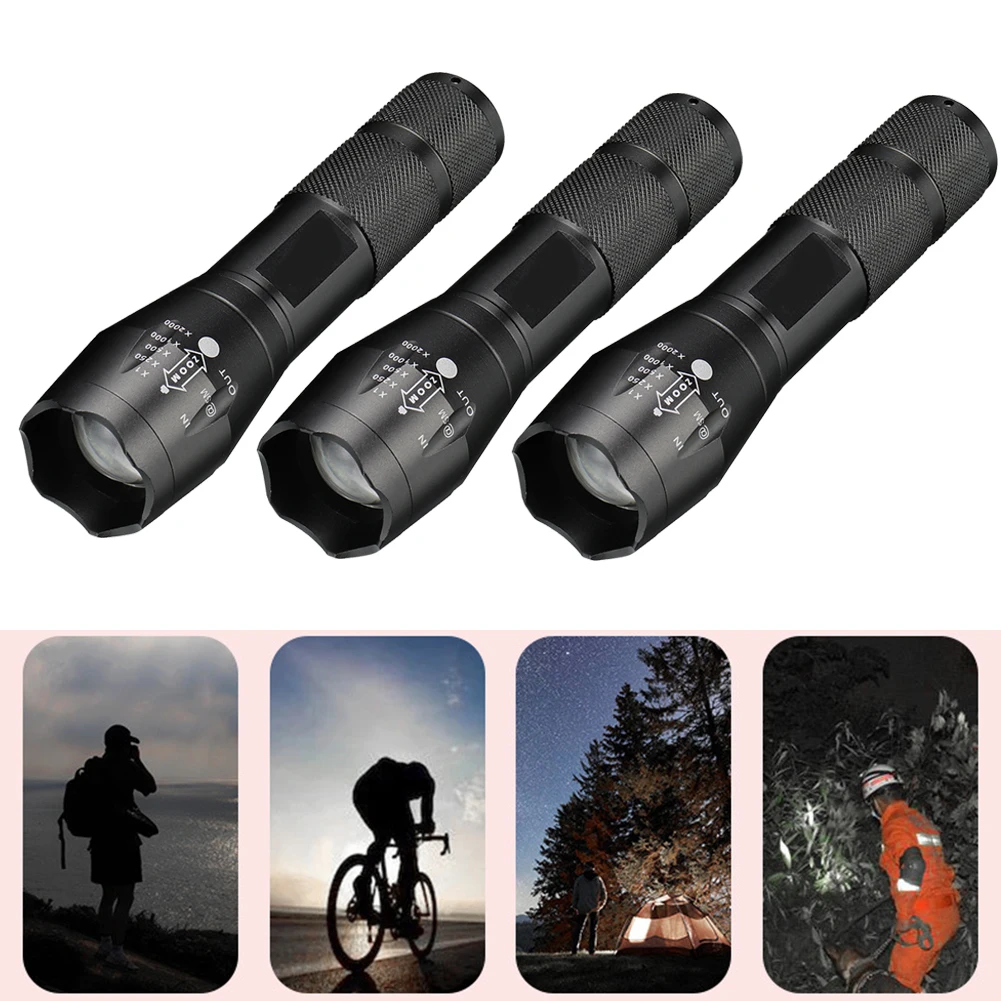 

3pcs T6 LED Super Bright Zoom Flashlight Powerful Camping Lamp Torch