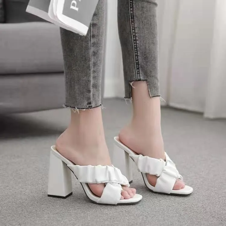 

Sexy Pleated Ladies Slippers Women Pumps Summer Fashion Party High Heels Shoes Woman Slides Sandal Plus Size Zapatos Mujer 36-43