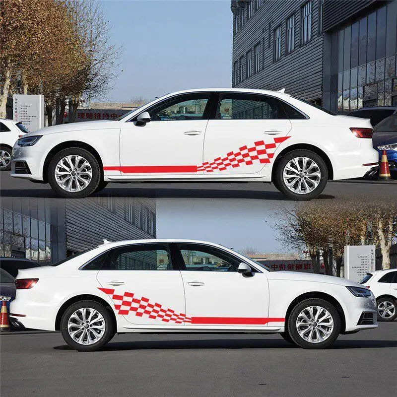 2PCS 215CMx44CM Both Sides Car Stickers DIY Checkered Flag Racing Stripes Wrap Vinyl PVC Film Body | Автомобили и мотоциклы