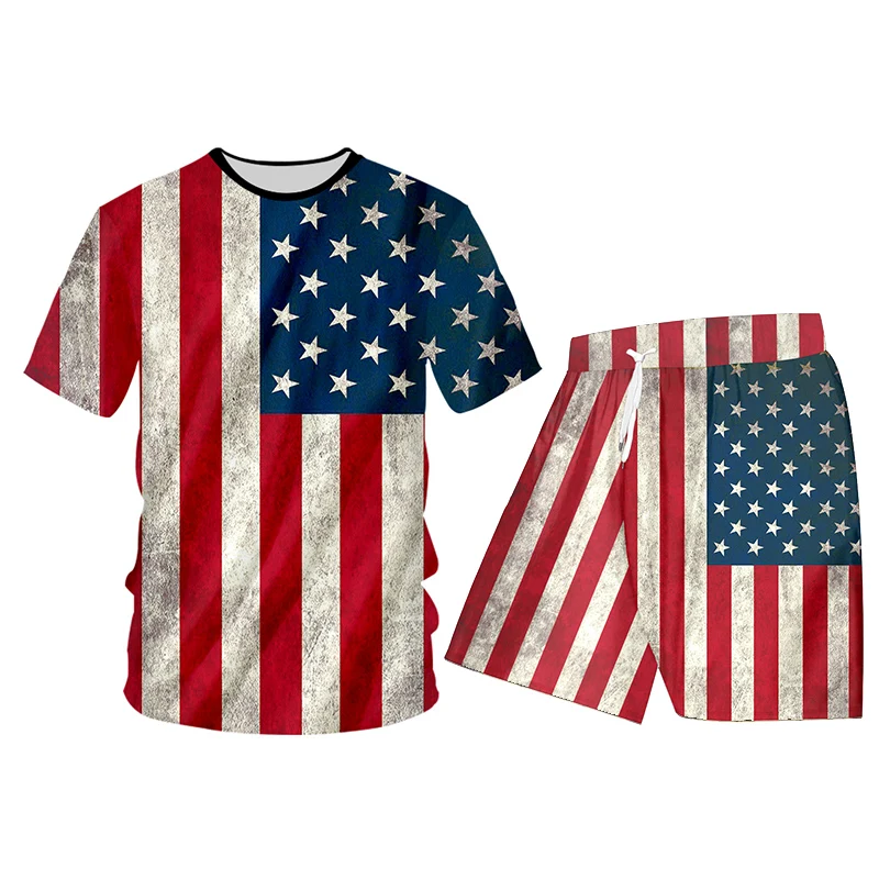UJWI 2019 Novelty Harajuku 3d American Flag Suit Stars Stripes Print Pants And ZIP hoodie 2 Piece Set Men/women Jogger | Мужская одежда