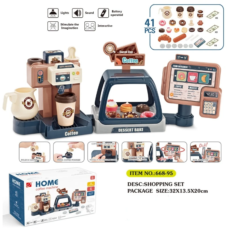 Ролевая игровая кофемашина 3 в 1 кассовый аппарат игра миниатюрная еда мороженое