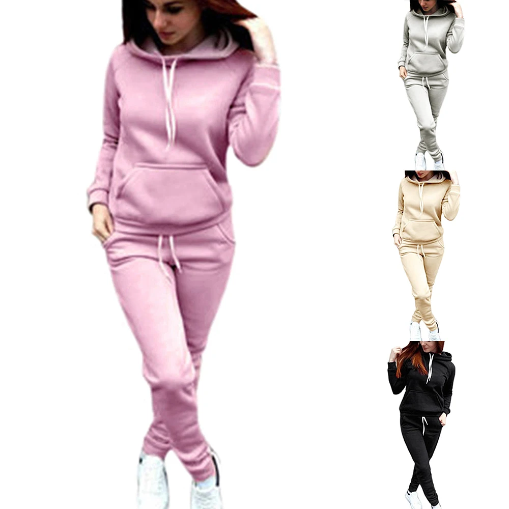 Комплект спортивной одежды женский из 2 предметов теплый свитшот с капюшоном и