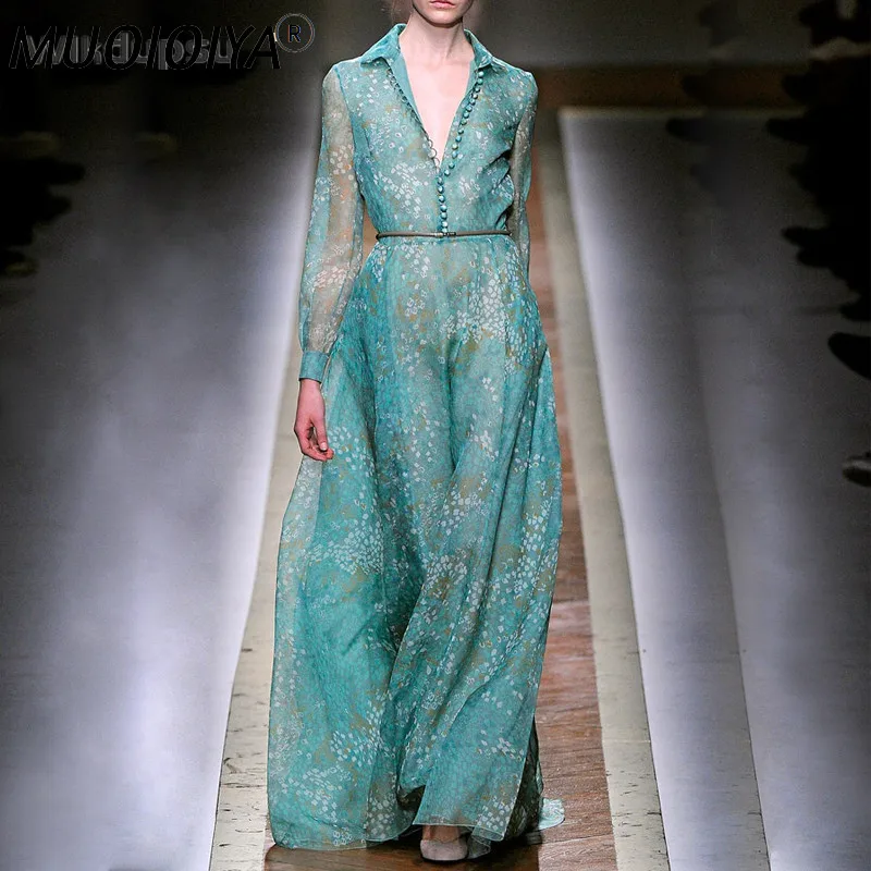 

Женское шифоновое платье с длинным рукавом, элегантное винтажное дизайнерское платье макси с цветочным принтом, весна-лето 2021