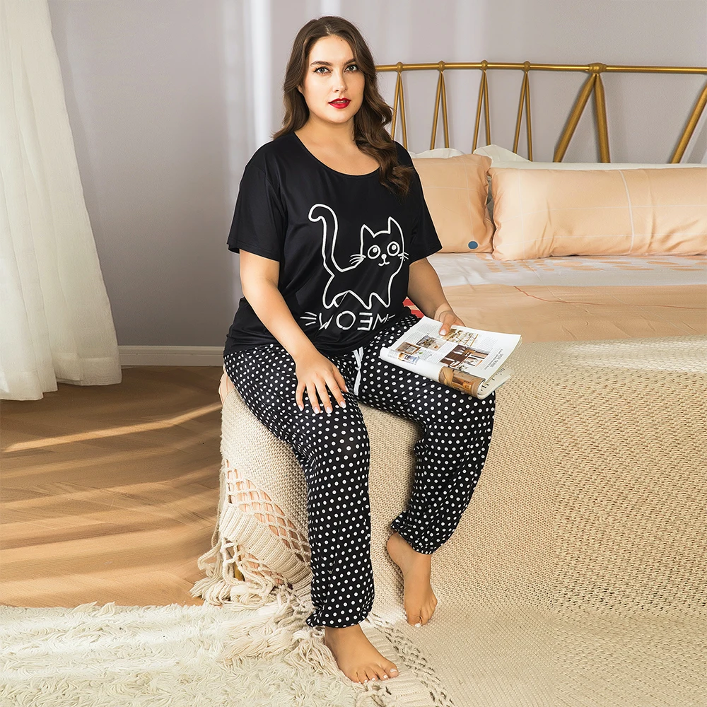 

Plus Size Women's Pajamas Sets ladies Summer House Suits With Short Sleeve 2 Piece Sets Sleepwear Women Cotton Homerwear Outfits