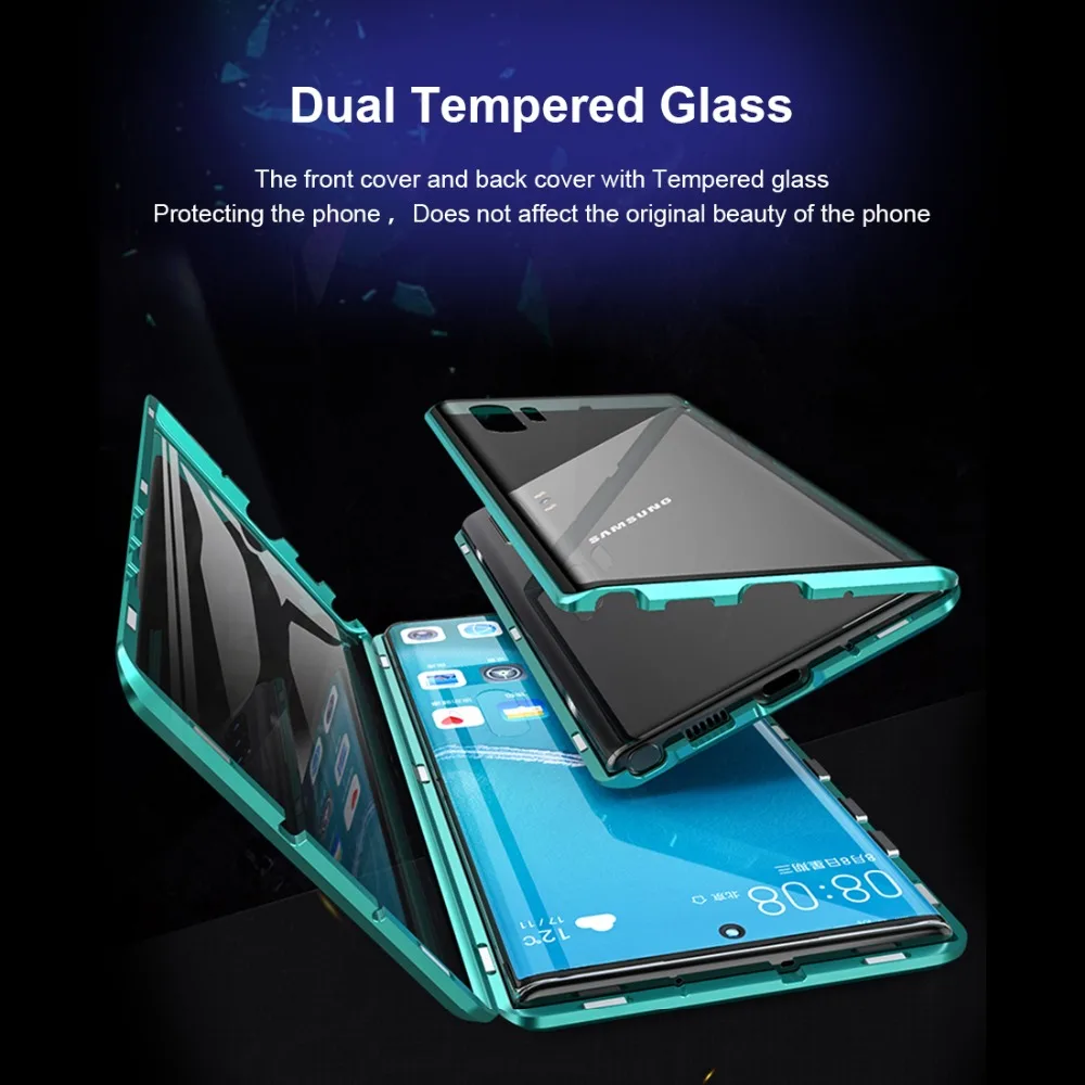 Double sided glass Metal Magnetic Case for Samsung Galaxy Note 10 Plus Phone Case 360 Full Protection Case For Galaxy Note 10