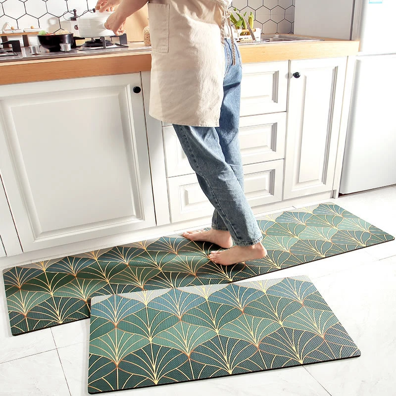 

1pcs PVC Kitchen Mat Waterproof Floor Mat Anti Fatigue Anti Oil PU Leather Kitchen Carpet Anti Slip Doormat Modern Bedroom Rug