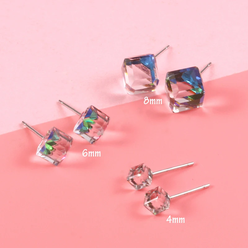 

Square Earring 4/6/8mm Multicolor Earrings Female Small Colorful Ear Studs Minimalist Crystal Stone Fashion Jewelry Gifts