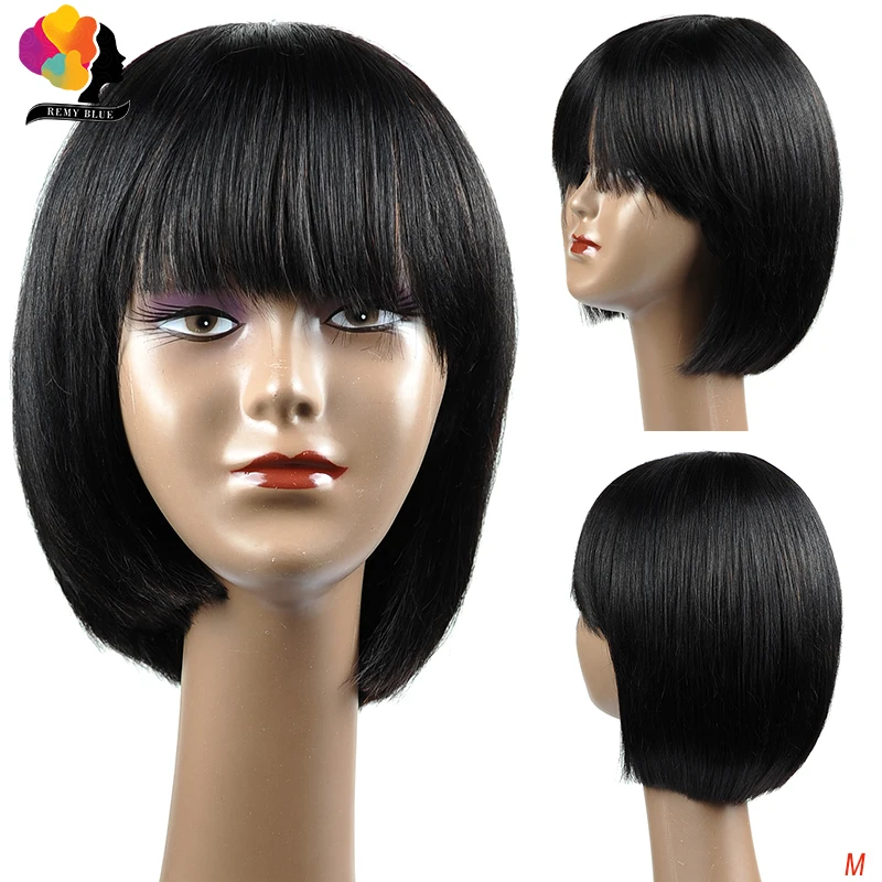 Короткие человеческие волосы парик с челкой боб парики Remy бразильские прямые