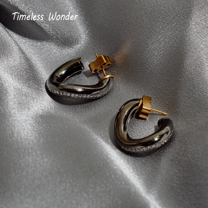 

Timeless Wonder Fancy Zirconia Geo Twist U Stud Earrings for Women Gothic Boho Date Top Runway Designer Punk Egirl Ins Rare 5568