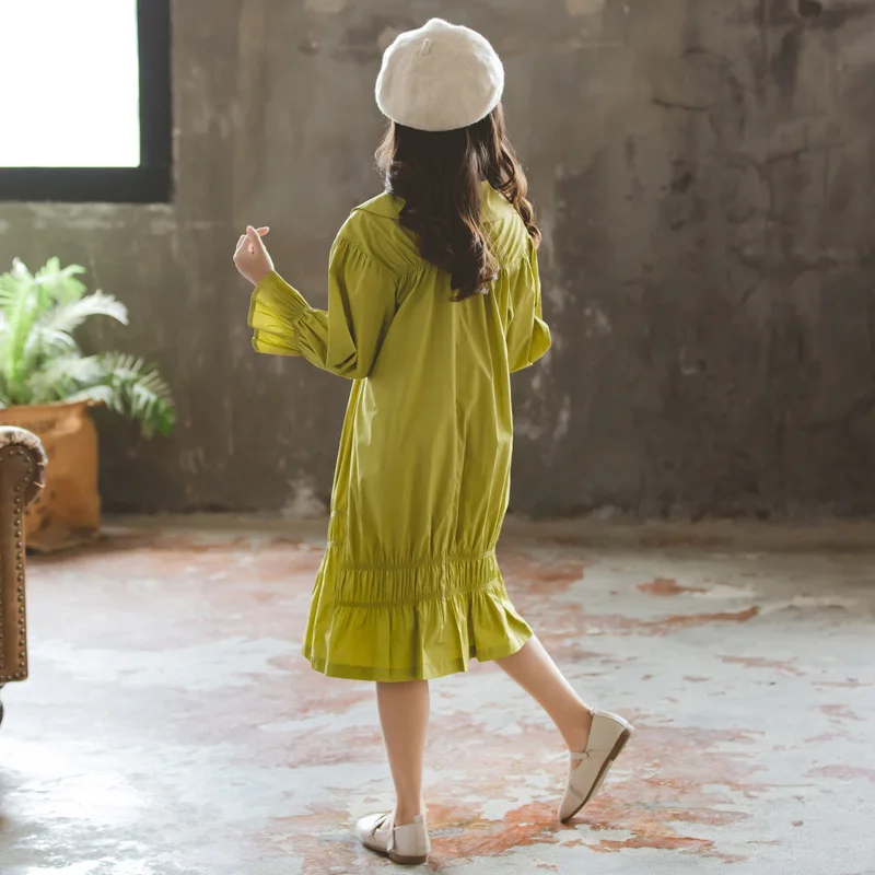 Green Yellow Asymmetrical Dresses For Teenage Girls Clothing Children Petal Sleeve Patchwork Dress Toddler Clothes 8 10 12 Years | Детская