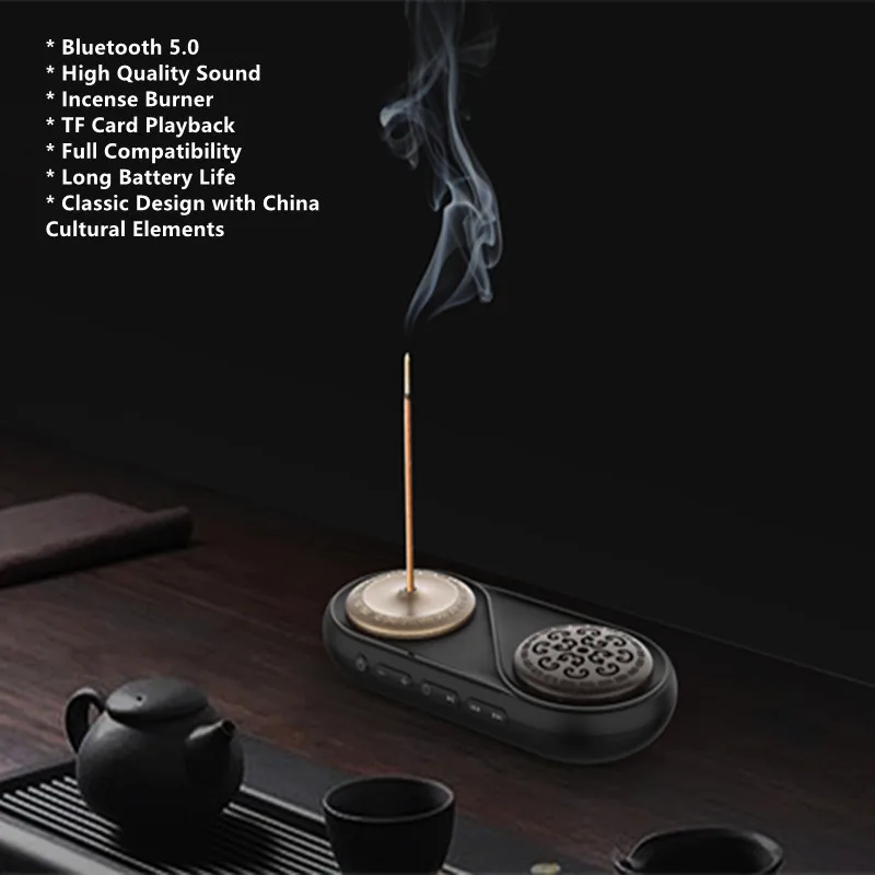 

Retro portable wireless bluetooth speaker tea ceremony Zen incense waterproof speaker with diffuser multifunctional speaker