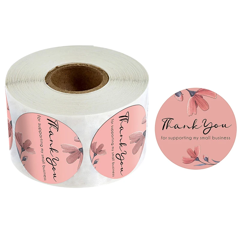 

500pc/roll Round Pink Business Label Stickers Paper Cute Thank You Stickers for Baking Packaging Seal Labels Stationery Stickers