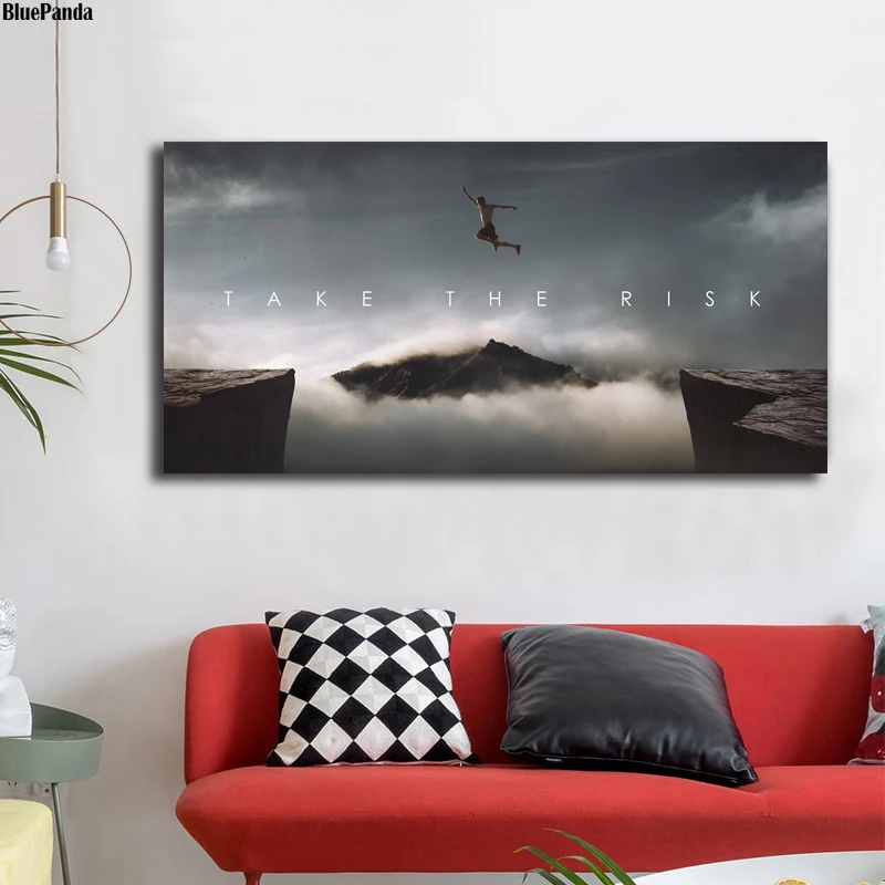 Мотивирующая цитата «Возьмите риск», минималистичное искусство, холст, картина на стену, Современный домашний декор