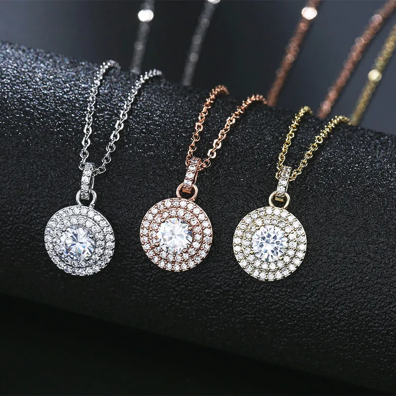 UILZ Новое поступление 2019 розовое золото круглая форма циркониевое ожерелье