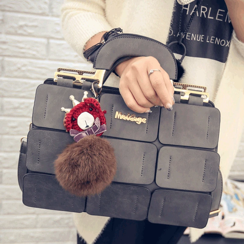 

Women's Bag Bags for Women New Handbag Tide Jiugongge Shoulder Sewing Boston Fur Ball Portable Messenger Bag Purse Handbags