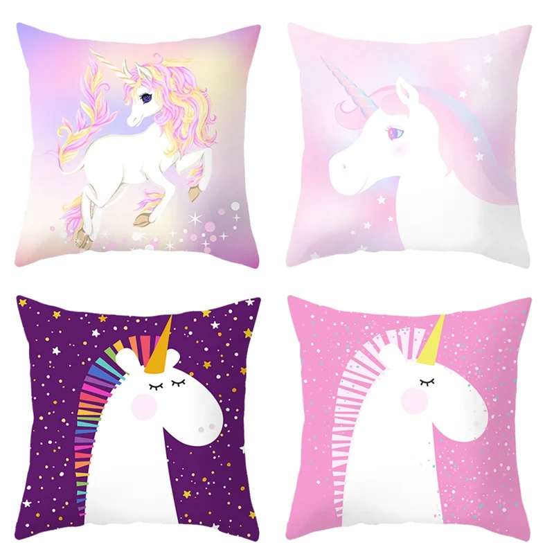 

45x45cm Unicorn Throw Pillow Case Home Bedroom Soft Square Cushion Cover Office Car Sofa Decorative Pillowcase Without Core
