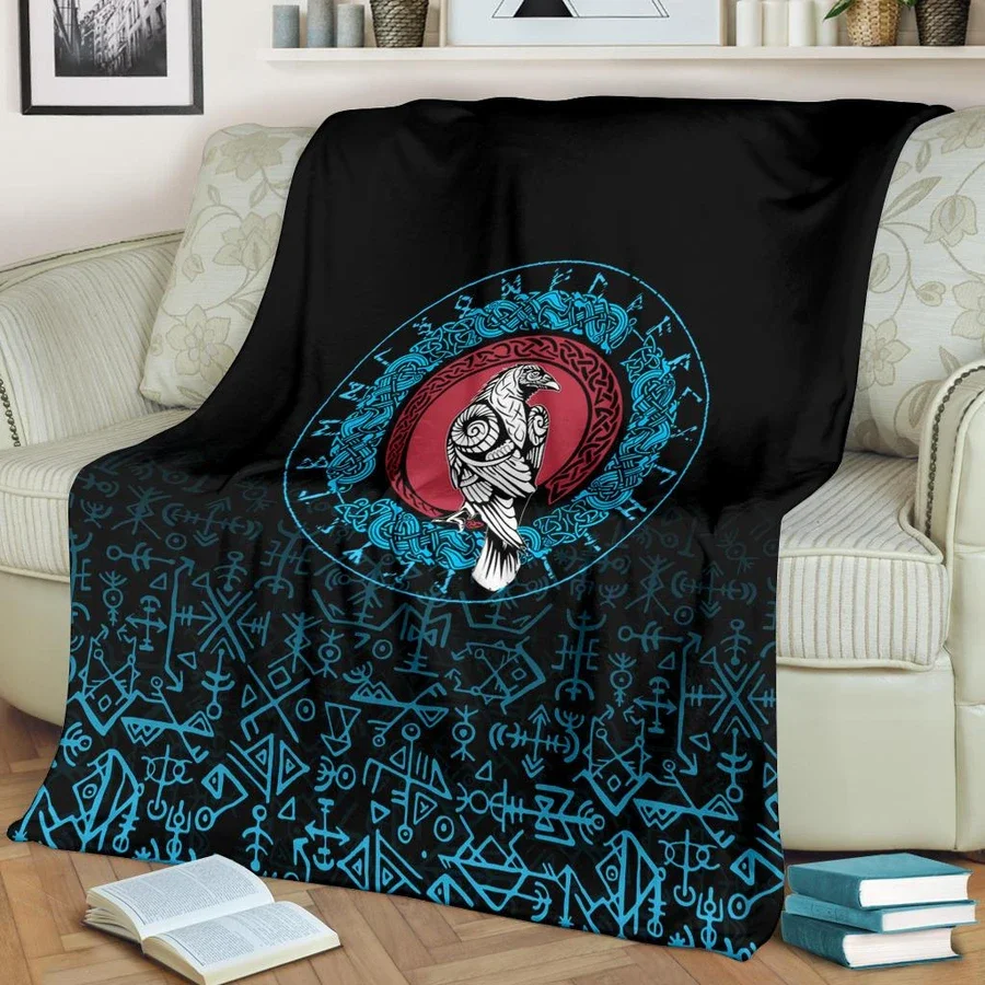 

Фланелевое Одеяло стиль викингов Raven и старые руны, мягкое Флисовое одеяло, покрывало для спальни, дивана