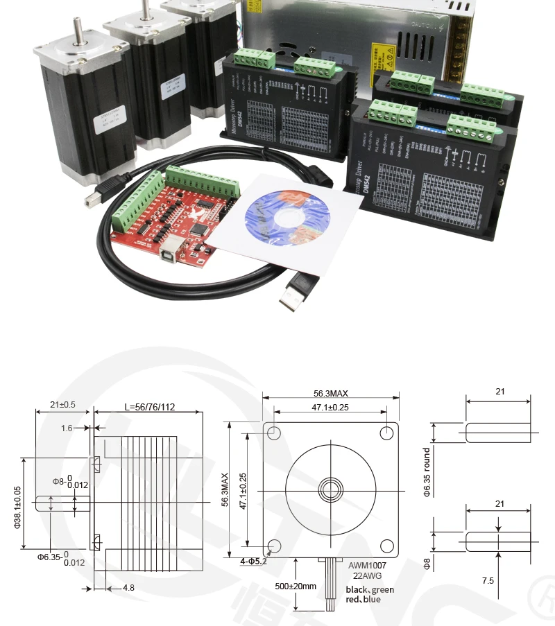 Free shipping 3 pcs DM542 Stepper motor driver+ 3 pcs Nema23 425 Oz-in dc motor+1 set mach3+1 pcs 350W 36V power supply for CNC
