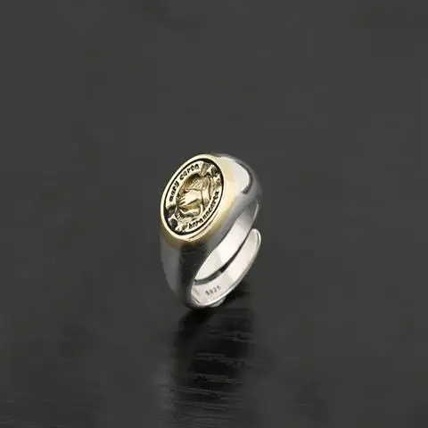 

S925 Sterling Silver Retro with Opening Ring Ornament Virgin European and American Fashion & Trend Men's Open Mouth Ring