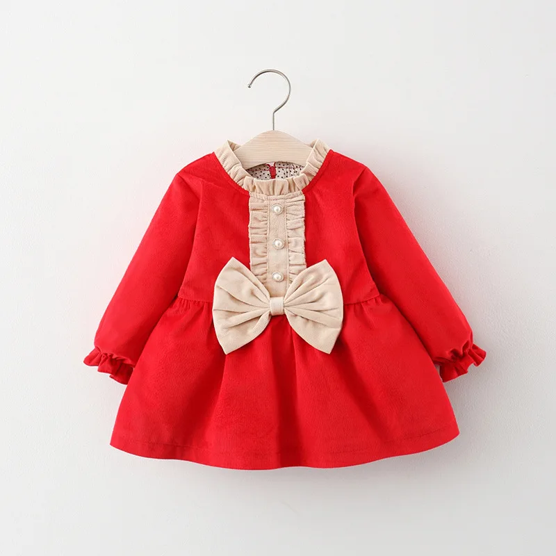 

LZH 2021 Fashion Bow Princess Dress For Kid Clothes Girls 1-4 Year Toddler Kids Costume Autumn Children Dresses Baby Girls Dress