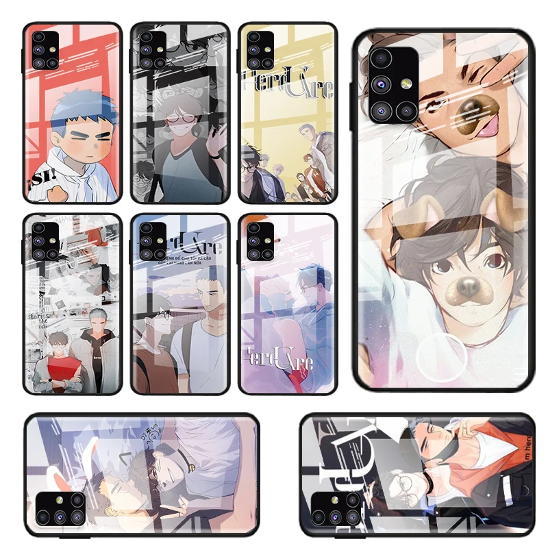 

Tempered Glass Cover Anime cute boy here u For Samsung Galaxy S21 Ultra Plus 5G M51 M31 M21 Shockproof Shell Phone Case