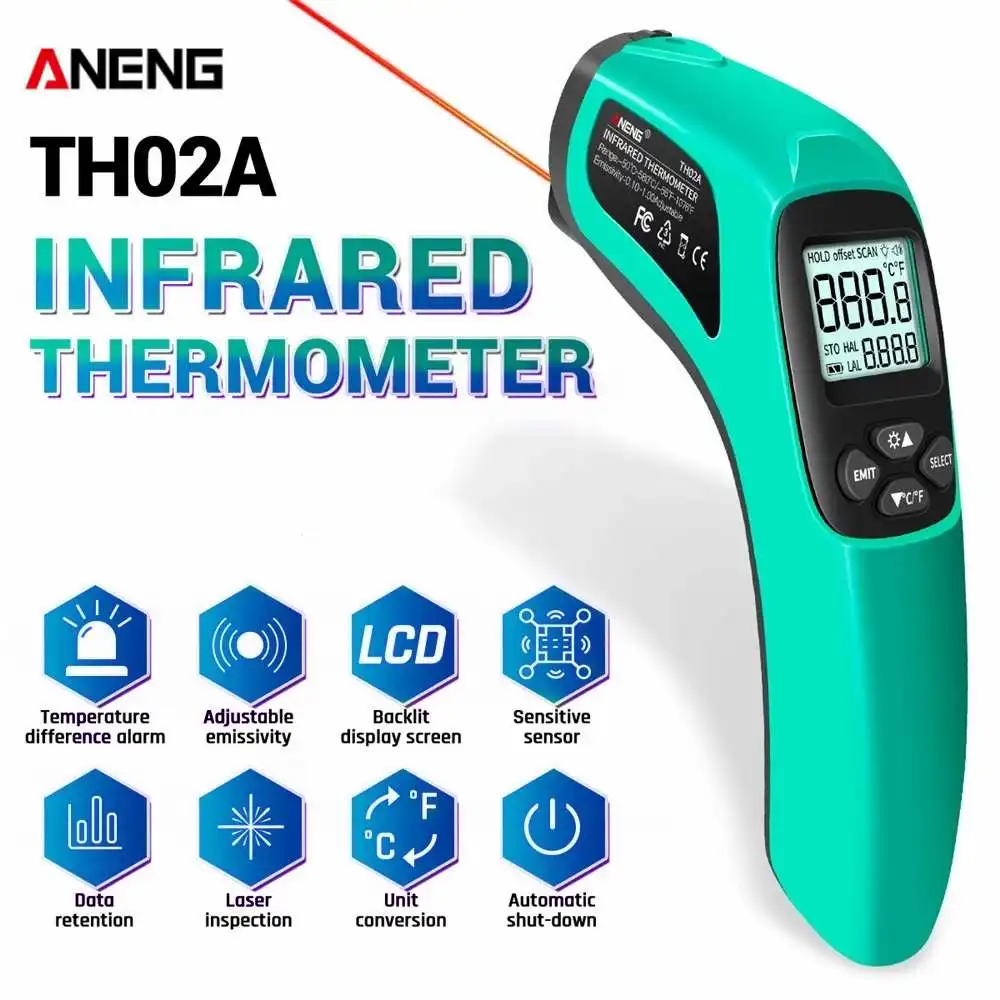 

ANENG TH02A Digital Infrared Thermometer -50~580C Laser Gun Digital LCD Laser Temperature IR Pyrometer Meter