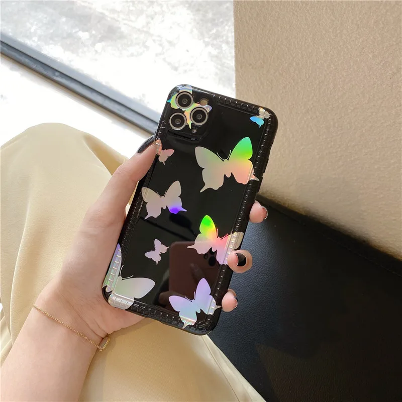 Роскошный противоударный чехол для телефона с лазерной бабочкой iPhone 11 Pro Max 7 8 Plus SE