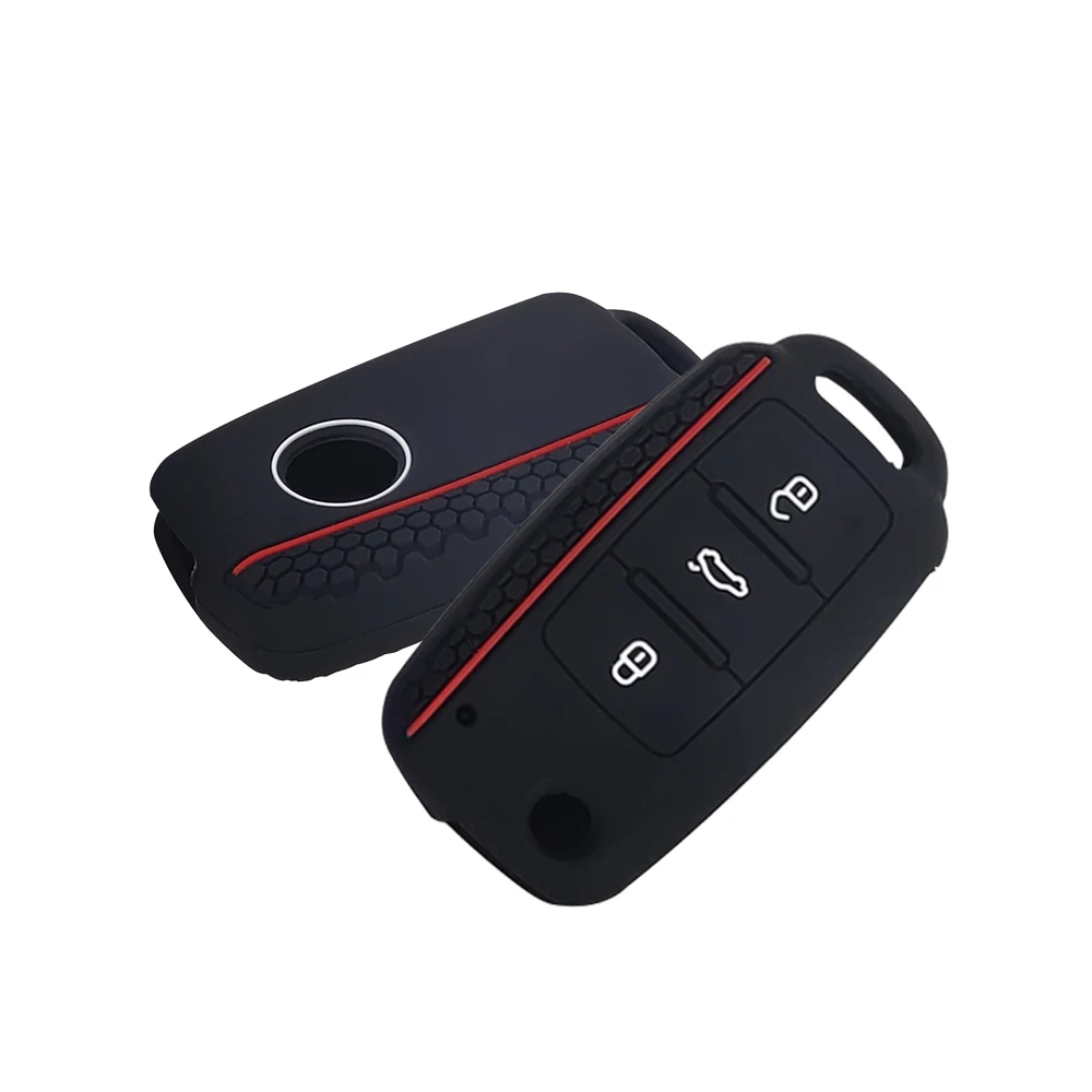 OkeyTech 3 кнопки Мягкий силиконовый чехол для ключей от машины V W Volkswagen Caddy Polo Tiguan Bora