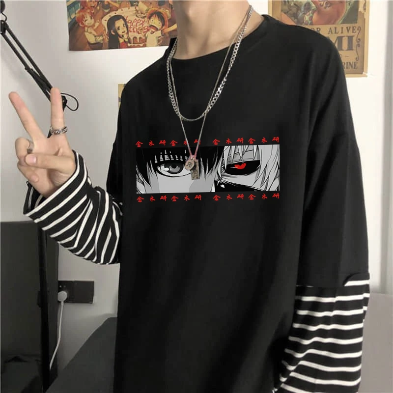 Футболка мужская с принтом манги Токийский Гуль глаза в полоску - купить по