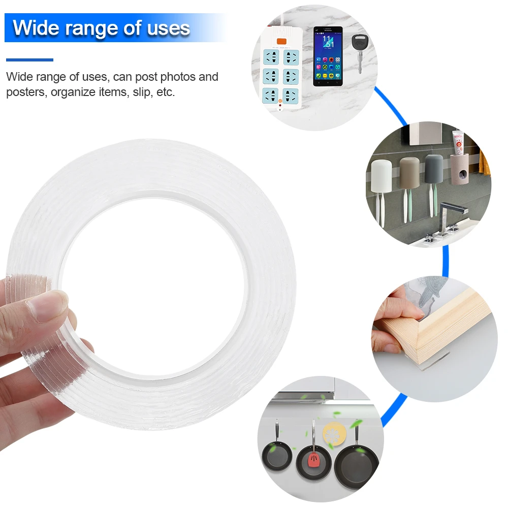 

Magic Nano Grip Tape Reusable Removable Washable Double Sided Strips Seamless Tape For Adhesive Kitchen Phone socket Holder