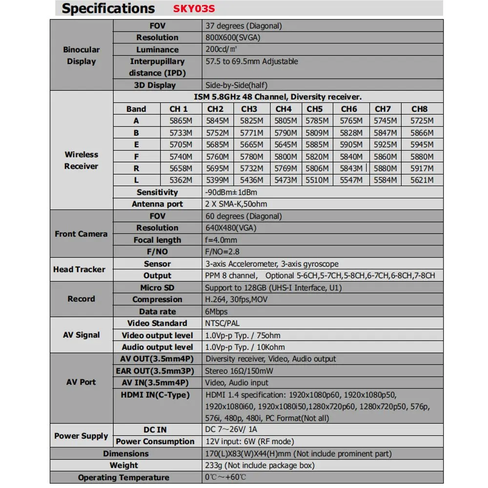 Skyzone SKY03O O светодиодный/SKY03S/SKY02C/SKY02X 5,8 ГГц 48CH разнообразие FPV очки для радиоуправляемого дрона Accs OSD DVR HDMI и головной вентилятор светодиодный