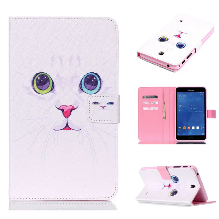 Smart Case For Cover Samsung Galaxy Tab 4 7.0 T230 T231T235 Cat Cartoon PU Leather Silicone Tablet Kids w+Screen Protector | Компьютеры и