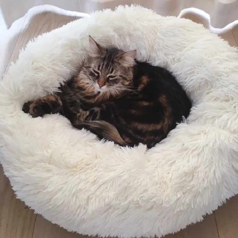 Novelty Pet Beds Round Plush Cat Bed Winter Warm Sleeping House comfortable Dog For Small Dogs Cats Nest Puppy Mat | Дом и сад