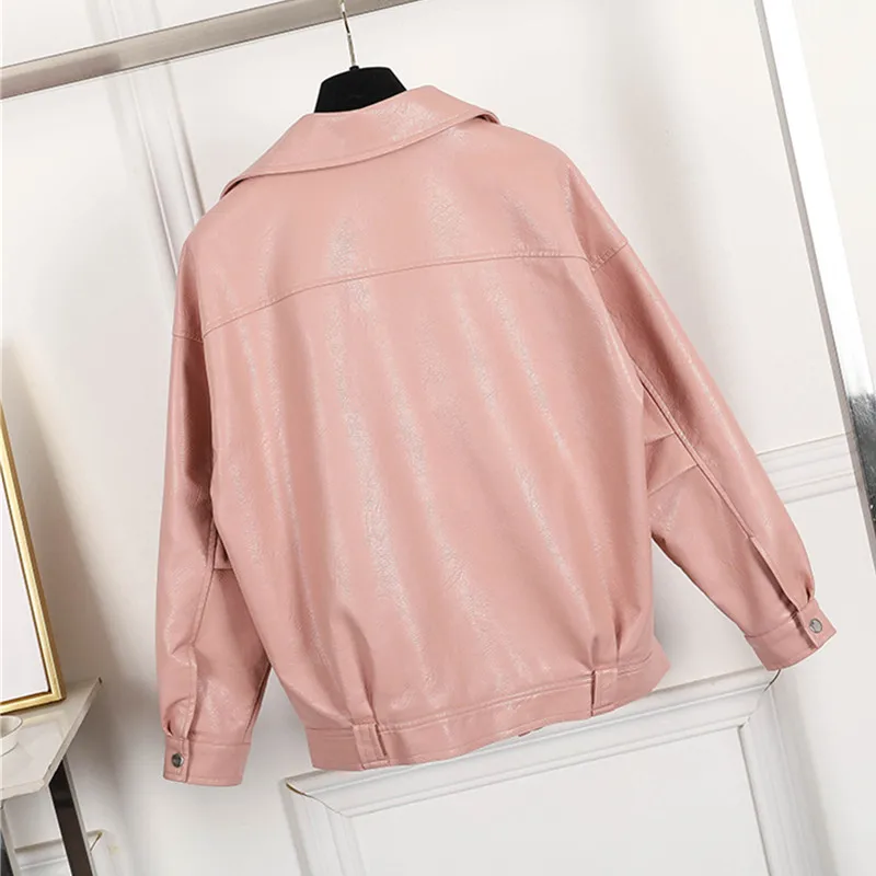 

Spring Autumn Women PU leather Jacket Black Suit collar Zipper Short Coat BF wind Short Motorcycle Leather Jackets Female Tops