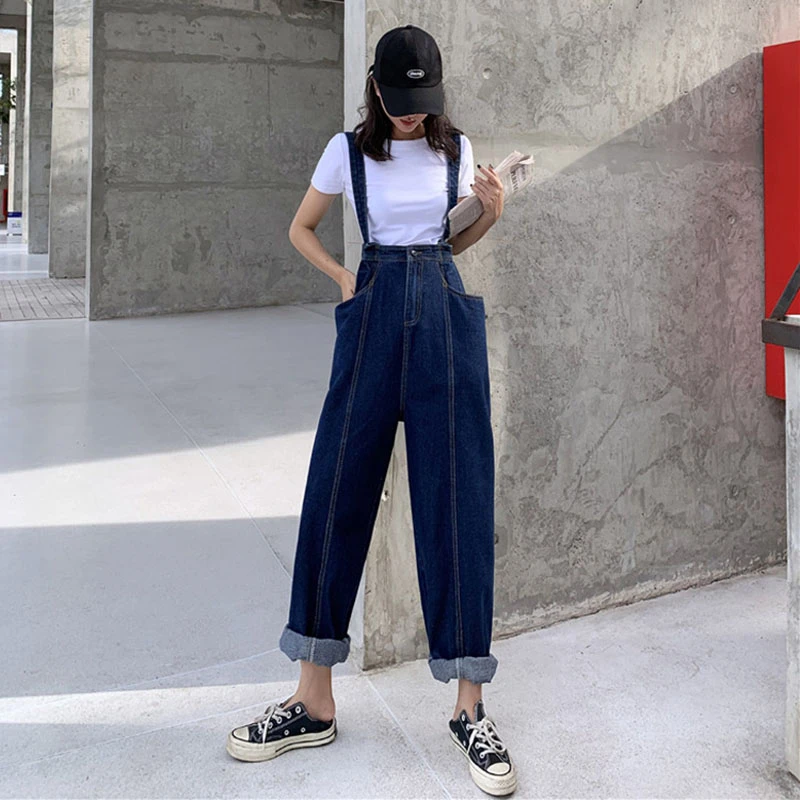 Джинсовый комбинезон для женщин джинсовый с широкими штанинами и большими