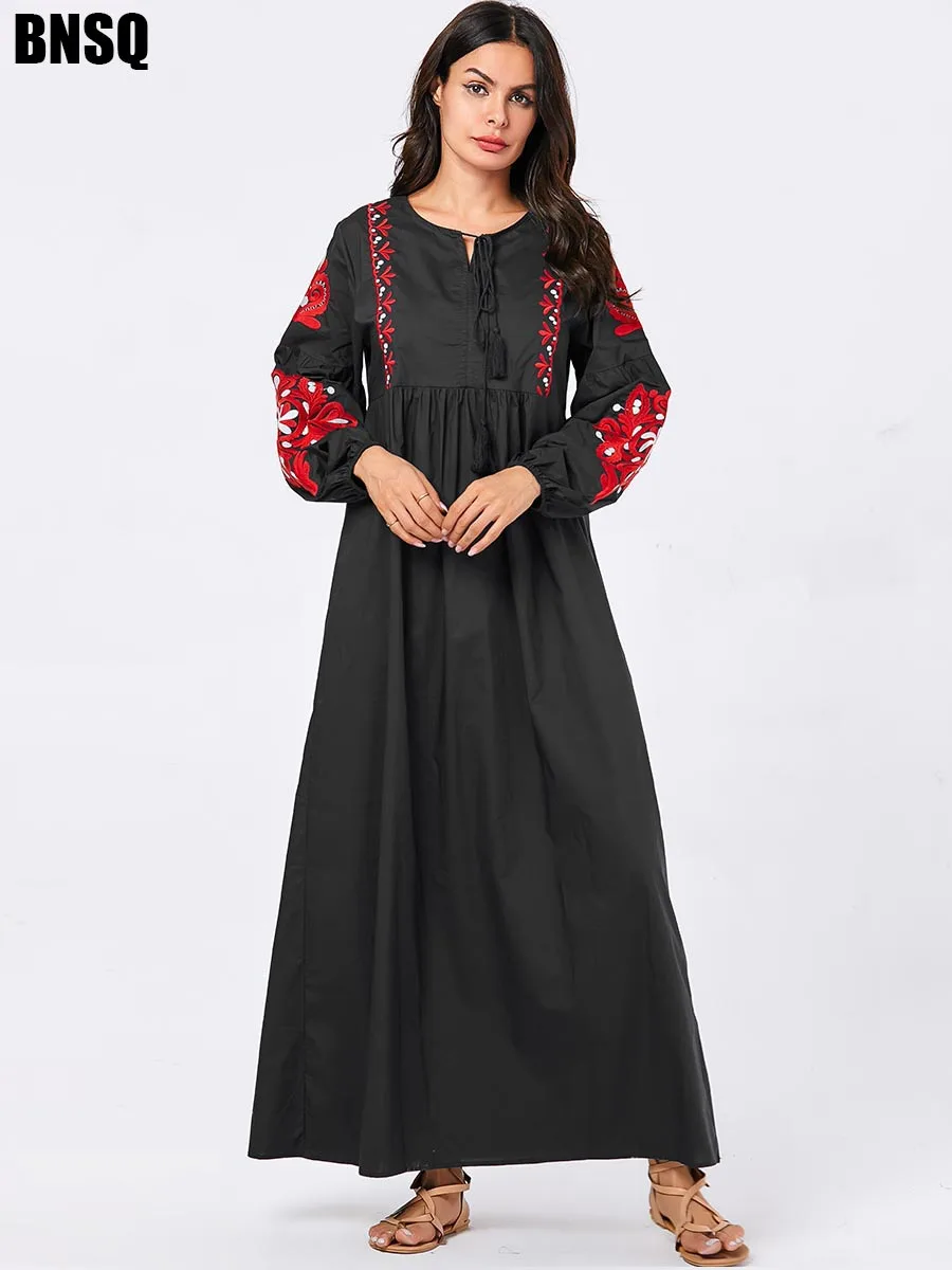 black BNSQ женские мусульманские Длинные платья плюс размер халат вышивка abaya открытый Дубай Парер Рамадан Повседневный кафтан длинное платье - Цвет: black